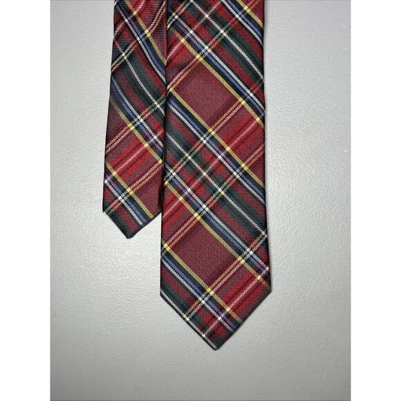JoS A Bank Silk Tie Red Tartan Plaid Mens Necktie 2 7/8"X58" - Picture 1 of 9
